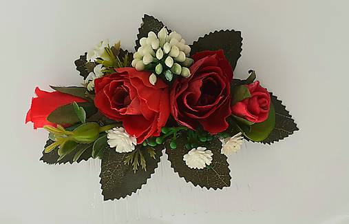 Ozdoby do vlasov - Červený kvetinový hrebeň na redový tanec - 13628622_