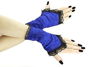 Rukavice - Zamatové rukavičky modré s čipkou 06A - 13633725_