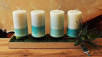 Sviečky - Adventné sviečky bielo-tyrkysové - 13632595_
