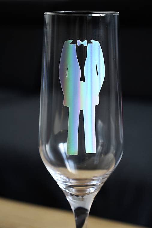 Nádoby - Pohár na šampus - ženích (Holografická) - 13633241_