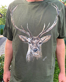Pánske oblečenie - Maľované pánske poľovnícke tričko s ľubovoľným motívom - 13638135_