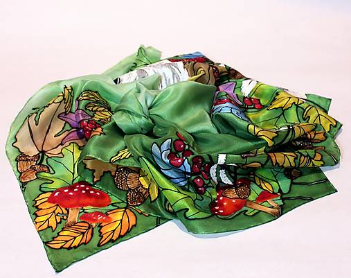 Ručne maľovaná hodvábna šatka - Prírodná zelená