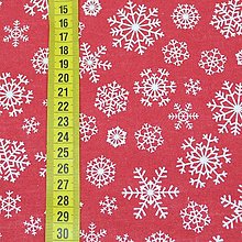 Textil - Vianočná 100% bavlna - metráž - biele vločky na červenej - 13643293_