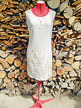 Ľanové puzdrové šaty - 3D kvety (rôzne farby)