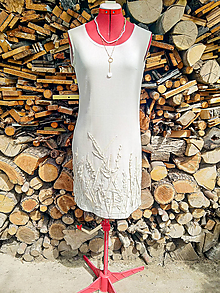 Šaty - Ľanové puzdrové šaty - 3D kvety (rôzne farby) - 13645330_