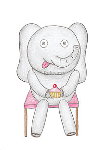 Kresby - Hladná zver - slon a koláčik - 13643872_