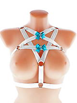 Spodná bielizeň - women body harness pentagram postroj bielizeň otvorená podprsenka pastel gothic postroj body harness lingerie - 13648754_
