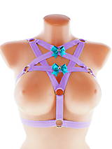 Spodná bielizeň - women body harness pentagram postroj bielizeň otvorená podprsenka pastel gothic postroj body harness lingerie - 13648755_