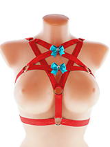 Spodná bielizeň - women body harness pentagram postroj bielizeň otvorená podprsenka pastel gothic postroj body harness lingerie - 13648756_