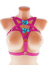 Spodná bielizeň - women body harness pentagram postroj bielizeň otvorená podprsenka pastel gothic postroj body harness lingerie - 13648759_