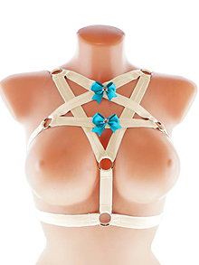 Spodná bielizeň - women body harness pentagram postroj bielizeň otvorená podprsenka pastel gothic postroj body harness lingerie - 13648732_