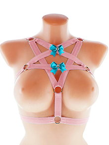 Spodná bielizeň - women body harness pentagram postroj bielizeň otvorená podprsenka pastel gothic postroj body harness lingerie - 13648734_