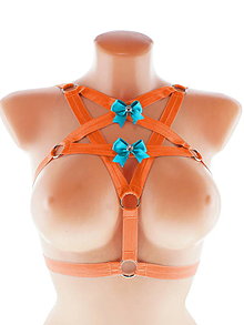 Spodná bielizeň - women body harness pentagram postroj bielizeň otvorená podprsenka pastel gothic postroj body harness lingerie - 13648743_