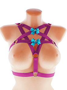 Spodná bielizeň - women body harness pentagram postroj bielizeň otvorená podprsenka pastel gothic postroj body harness lingerie - 13648751_