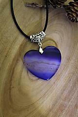 Náhrdelníky - achát srdce fialové veľké prívesok - 13647846_