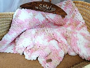 Detský textil - Deky - Detská Puffy deka -ružovo-bielo-béžový melír - 13647430_