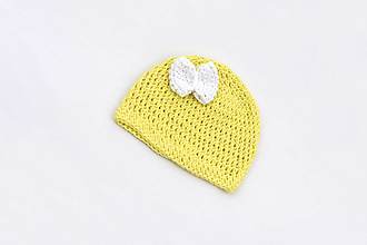Detské čiapky - Žlto-biela čiapka BAVLNA - 13647316_