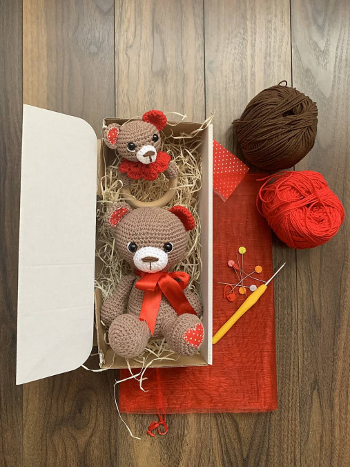 Hračky - baby SET 2 ks - medvedík Srdiečko s hrkálkou I. - 13647550_