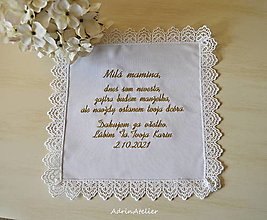 Darčeky pre svadobčanov - vyšívaná svadobná vreckovka pre mamku - 13648319_