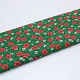 Textil - Vianočná 100% bavlna - metráž - vianočná ruža na zelenej - 13646181_