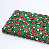 Textil - Vianočná 100% bavlna - metráž - vianočná ruža na zelenej - 13646182_