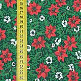 Textil - Vianočná 100% bavlna - metráž - vianočná ruža na zelenej - 13646183_