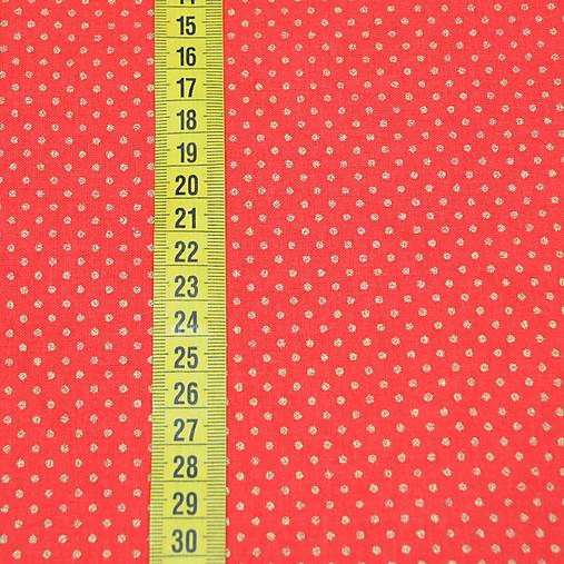 Textil - Vianočná 100% bavlna - metráž - zlaté bodky na červenej - 13647801_
