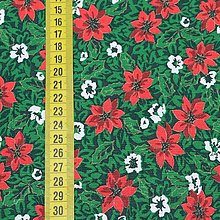 Textil - Vianočná 100% bavlna - metráž - vianočná ruža na zelenej - 13646183_
