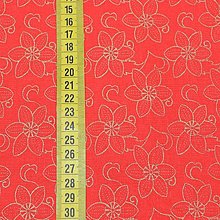 Textil - Vianočná 100% bavlna - metráž - zlaté kvety na červenej - 13648318_