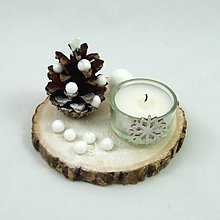 Dekorácie - Vianočný šiškový svietnik  (biely) - 13648282_