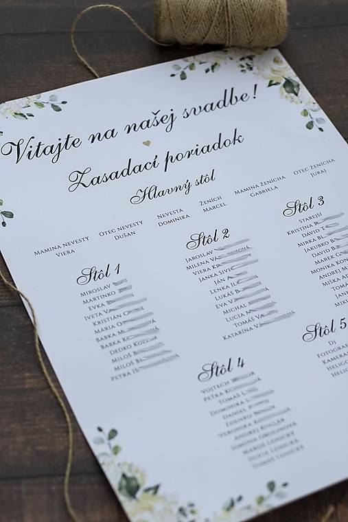 Papiernictvo - Zasadací poriadok "Krémové kvety" - 13653152_