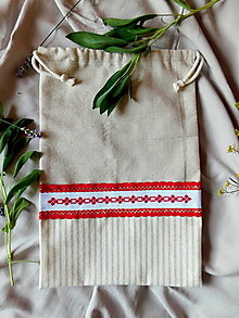 Úžitkový textil - Ľanové vrecko s ručnou krížikovou výšivkou - 13652329_