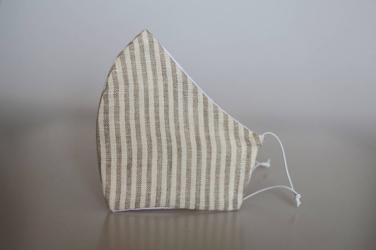 Dizajnové ľanové rúško béžový pásik tenký