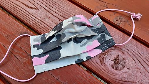 Rúška - Detské rúško jednovrstvové skladané (Ružový maskáč) - 13657675_