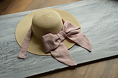 Čiapky, čelenky, klobúky - Dámsky letný klobúk slamený s odopínateľnou mašlou -ľan (s mašlou) - 13659473_