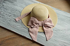 Čiapky, čelenky, klobúky - Dámsky letný klobúk slamený s odopínateľnou mašlou -ľan (s mašlou) - 13659474_