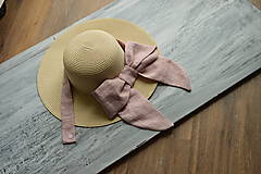 Čiapky, čelenky, klobúky - Dámsky letný klobúk slamený s odopínateľnou mašlou -ľan (s mašlou) - 13659475_