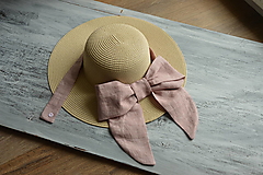 Čiapky, čelenky, klobúky - Dámsky letný klobúk slamený s odopínateľnou mašlou -ľan (s mašlou) - 13659476_