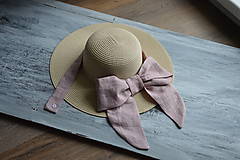 Čiapky, čelenky, klobúky - Dámsky letný klobúk slamený s odopínateľnou mašlou -ľan (s mašlou) - 13659477_