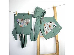Detské oblečenie - Mikina na zips s kapucňou a šnúrkami z biobavlny - zelená - 13657204_