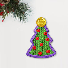 Magnetky - Vianočný stromček Fimom vyšívaný - klbká (magnetka) - 13658816_