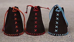 Peňaženky - Kožený mešec čierny s farebným šitím (Šitý červeným remienkom) - 13661683_