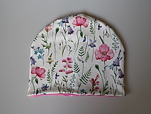 Čiapky, čelenky, klobúky - Lúčne kvety úpletová čiapka, nákrčník alebo set ivory - 13664321_