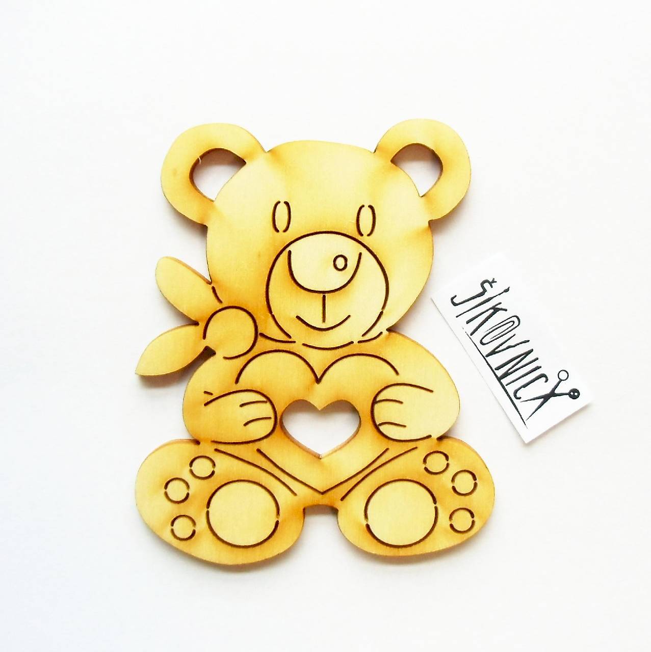 Výrez z preglejky - medvedík, 8,5x7 cm