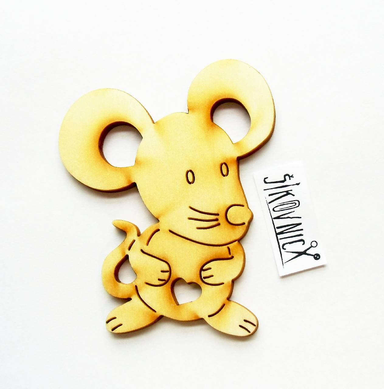 Výrez z preglejky - myška, 9x7 cm