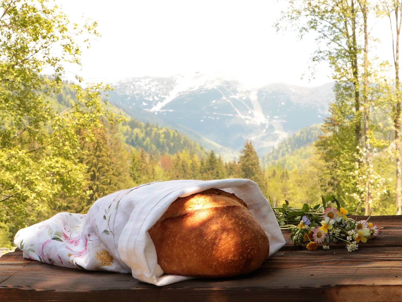 Ľanové vrecko na chlieb šípová ruža