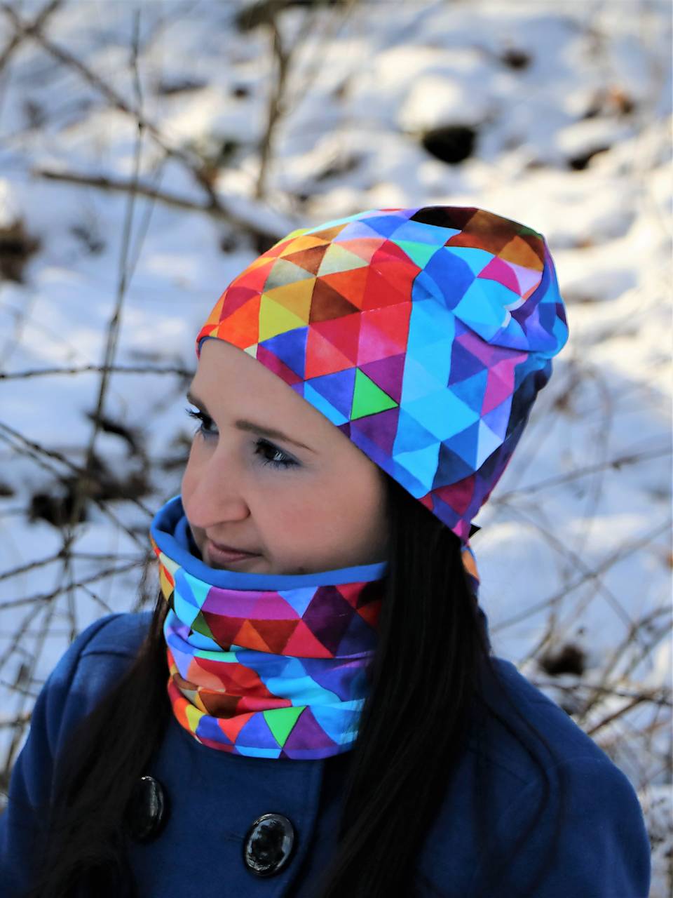 Trojuholníky modré čiapka, nákčník alebo set