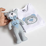 Detské oblečenie - SET MACKO  body + hračka (sivo - modrý) - 13666502_