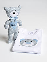 Detské oblečenie - SET MACKO  body + hračka (sivo - modrý) - 13666525_