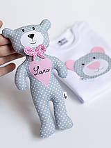 Detské oblečenie - SET MACKO  body + hračka (sivo - ružový) - 13666529_